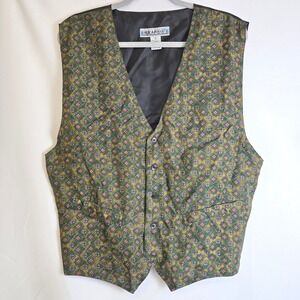 Huk-A-Poo Silk Vest Waistcoat Geometric Print Whimsical Novelty Vintage Large